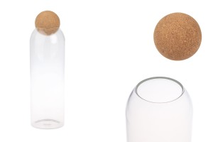 Bocal en verre transparent de 1400 ml avec bouchon en liège naturel de forme sphérique-εικόνα_προϊοντική