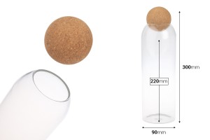 Bocal en verre transparent de 1400 ml avec bouchon en liège naturel de forme sphérique-εικόνα_διαστάσεις