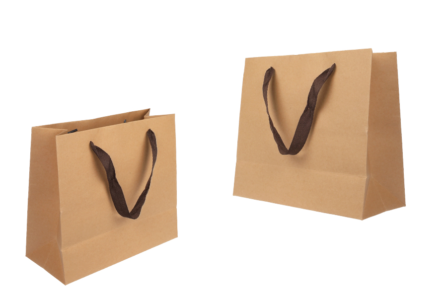 Geschenktasche aus Kraftpapier mit braunem Kordelhenkel - 260x110x230