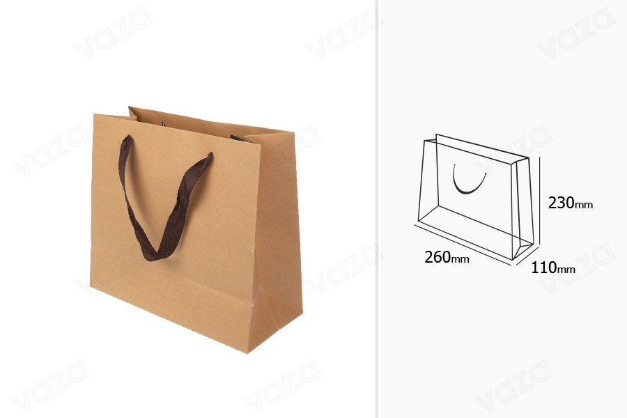 Sac cadeau en papier kraft écologique avec poignée marron - 260 x 110 x 230 Sac cadeau en papier kraft écologique avec poignée marron - 260 x 110 x 230-photo_dimensions