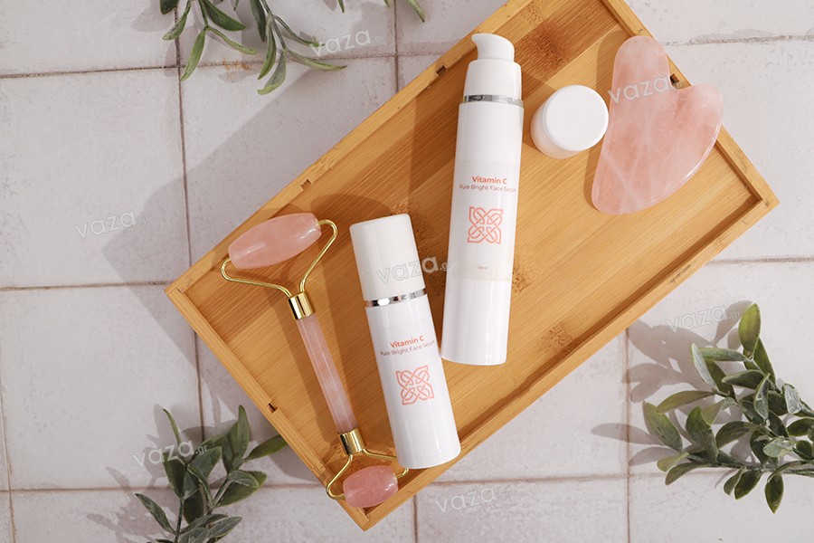 Μπουκαλάκι airless για κρέμα 30 ml πλαστικό λευκό με ασημί ρίγα 