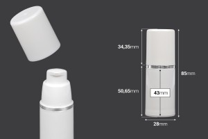 Airless Spender für Creme 15ml aus Kunstoff, weiß mit silbernem Streifen-2