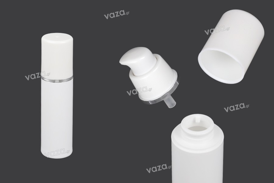 Μπουκαλάκι airless για κρέμα 30 ml πλαστικό λευκό με ασημί ρίγα 