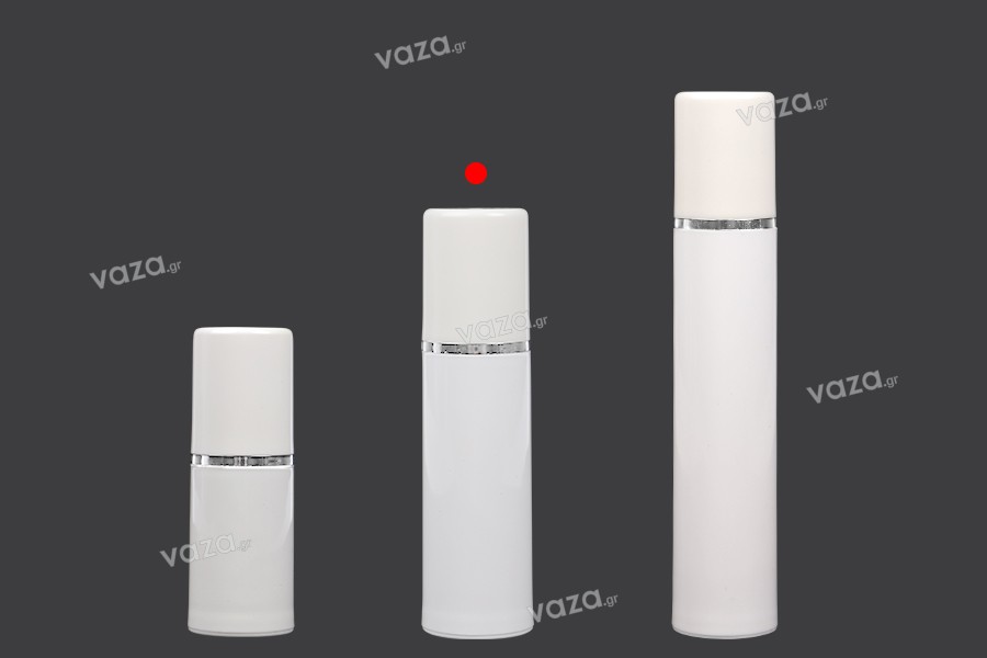 Μπουκαλάκι airless για κρέμα 30 ml πλαστικό λευκό με ασημί ρίγα 