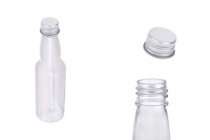 Μπουκαλάκι πλαστικό διάφανο 100 ml με ασημί αλουμινένιο καπάκι και εσωτερικό liner-εικόνα_προϊοντική