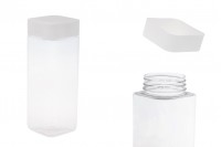 Pot carré pour les sels de bains de 750ml transparent, en plastique (PET) avec couvercle blanc et joint haute pression