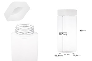 Pet-Dose 750ml, transparent, viereckig für Salze mit weißem Deckel und Abdichtscheibe-εικόνα_διαστάσεις