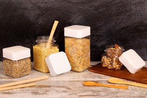 Pet-Dose 750ml, transparent, viereckig für Salze mit weißem Deckel und Abdichtscheibe-εικόνα_σύνθεση