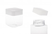 Transparent 280ml square PET jar with white cap and high-frequency inner liner