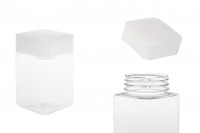Transparent 400ml square PET jar with white cap and high-frequency inner liner