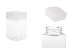 Pet-Dose 400ml transparent, viereckig für Salze mit weißem Deckel und Abdichtscheibe-produktbild