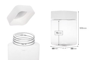 Pet-Dose 400ml transparent, viereckig für Salze mit weißem Deckel und Abdichtscheibe-bildabmessungen