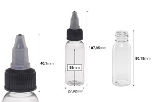 Μπουκαλάκι PET 30 ml με καπάκι unicorn για ηλεκτρονικό τσιγάρο - 50 τμχ-εικόνα_διαστάσεις