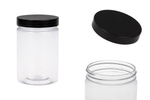 Pot pour sels de bain de 250ml en plastique transparent avec couvercle noir 65 x 100 mm-εικόνα_προϊοντική