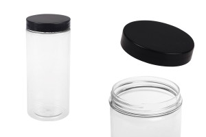 Kunststoffdose 400 ml für Salze mit schwarzem Deckel 65x145mm-εικόνα_προϊοντική