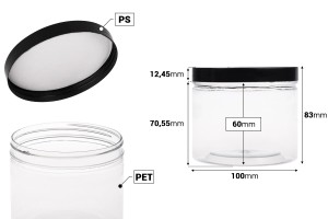 Kunststoffdose 500ml für Salze mit schwarzem Deckel 100x83mm-2