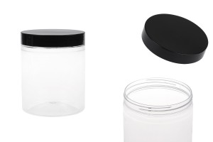Pot pour sels de bain de 750ml en plastique transparent avec couvercle noir 100 x 120 mm-1