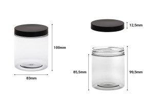 Plastikdose 500 ml für Salze mit schwarzem Deckel 83x100mm-2
