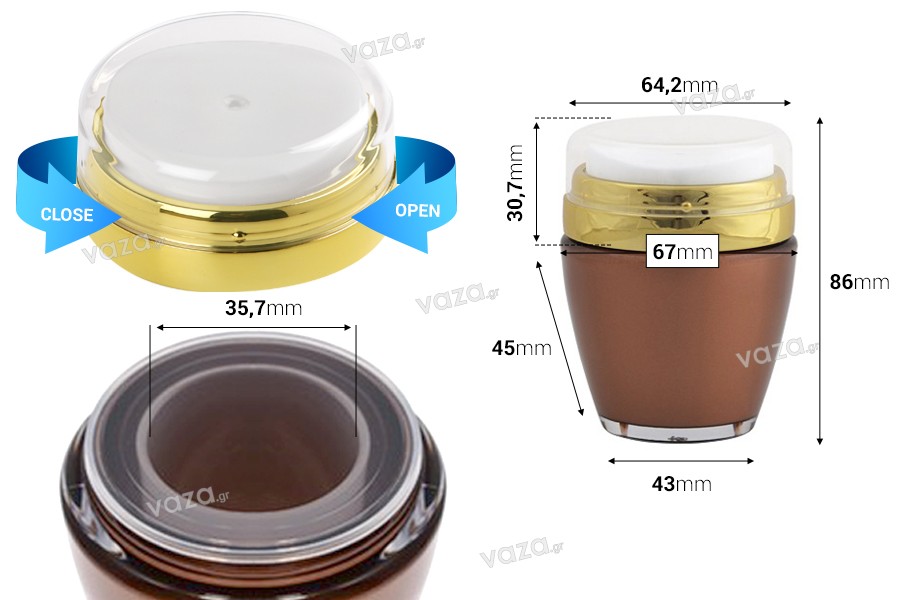 30ml plastic airless jar with left-opening cap in many colors. 