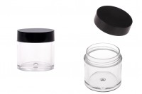 10ml transparent plastic jar with black cap in size 31x31,6 mm - 12 pcs