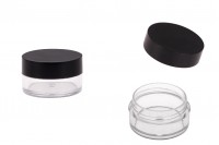 5ml transparent plastic jar with black cap in size 31x18,5 mm - 12 pcs