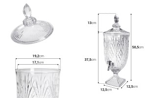 Récipient avec robinet et couvercle en forme cylindrique avec support carré-εικόνα_διαστάσεις