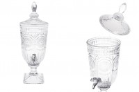Embossed glass 3000 ml with tap, glass cap and square base