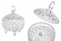 3-footed embossed round glass candy bowl in size 120x95 mm
