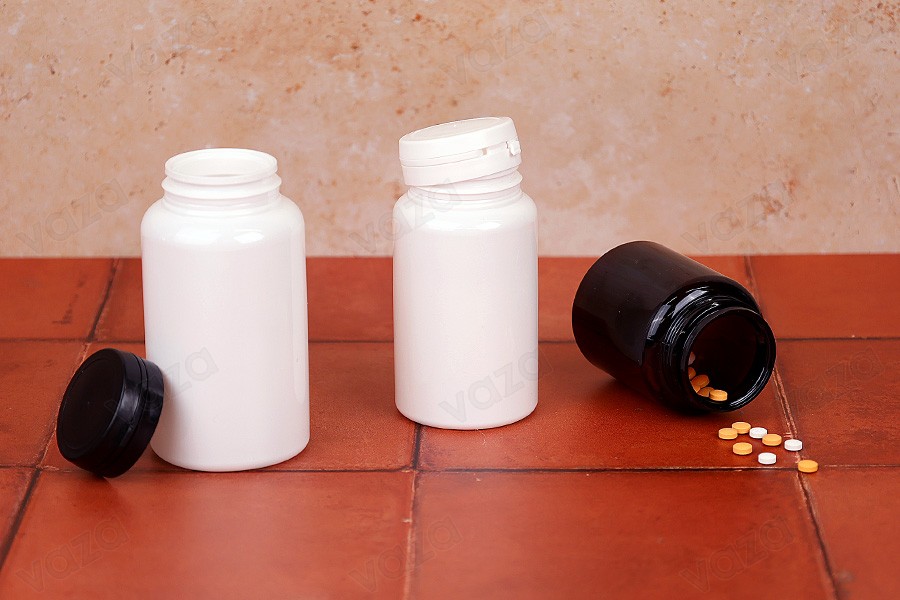 Barattolo in plastica PET da 200 ml di colore bianco per pillole e capsule-εικόνα_σύνθεση