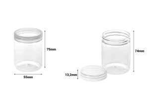 Petit pot de 140ml en plastique (PET) 55 x 75 mm transparent avec couvercle - 12 pcs-εικόνα_διαστάσεις