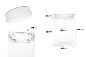 Transparente Pet Dose 250ml  65x100 mm mit Deckel- 12 Stücke-εικόνα_διαστάσεις