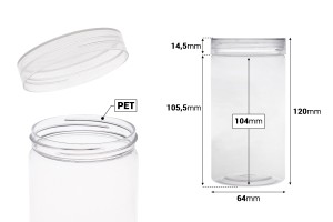 Petit pot de 320ml en plastique (PET) 65 x 120 mm transparent avec couvercle - 12 pcs-εικόνα_διαστάσεις