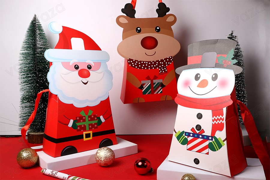 Christmas paper gift bag 180x80x265 mm with ribbon for handle - 12 pcs-image_group