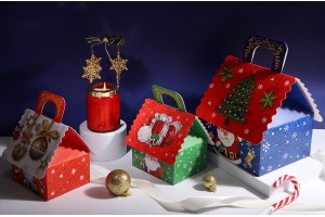 Boîte cadeau de Noël 120 x 100 x 135 mm avec ruban pour poignée (couleur mélangée) - 12 pcs-3