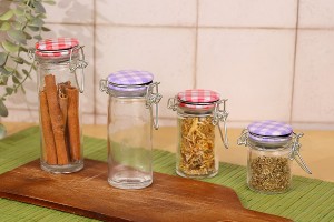 Pot de verre rond de 90ml 108 x 45 mm avec fermeture hermétique (fil de fer et caoutchouc sur le couvercle)-8