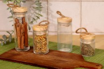 60ml round glass jar with wooden lid and rope loop handle on the lid in size 83x45mm 60ml round glass jar with wooden lid and rope loop handle on the lid in size 83x45mm