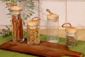 Pot rond en verre de 120ml 130 x 45 mm avec couvercle en bois et cordon-7