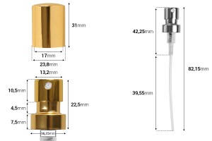 Vaporisateur avec bouchon pour flacons de parfum avec fermeture de sécurité « à sertir » de 15 mm (pour flacon 315-7-50)-εικόνα_διαστάσεις