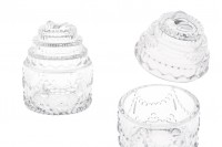 100 ml candy buffet decoration glass jar with lid in size 85x105 mm with embossed design. 