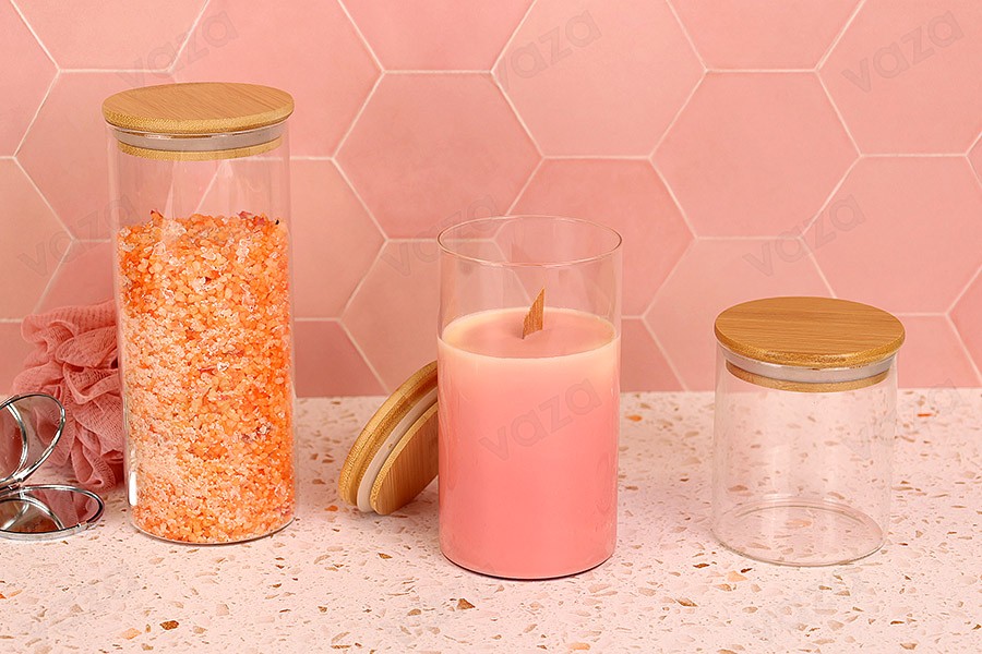 450ml Glas, rund mit Holzdeckel und Gummi 450ml Glas, rund mit Holzdeckel und Gummi-bildgruppe