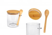 Jar 750 ml glass, round 100x120 mm with spoon and wooden cap