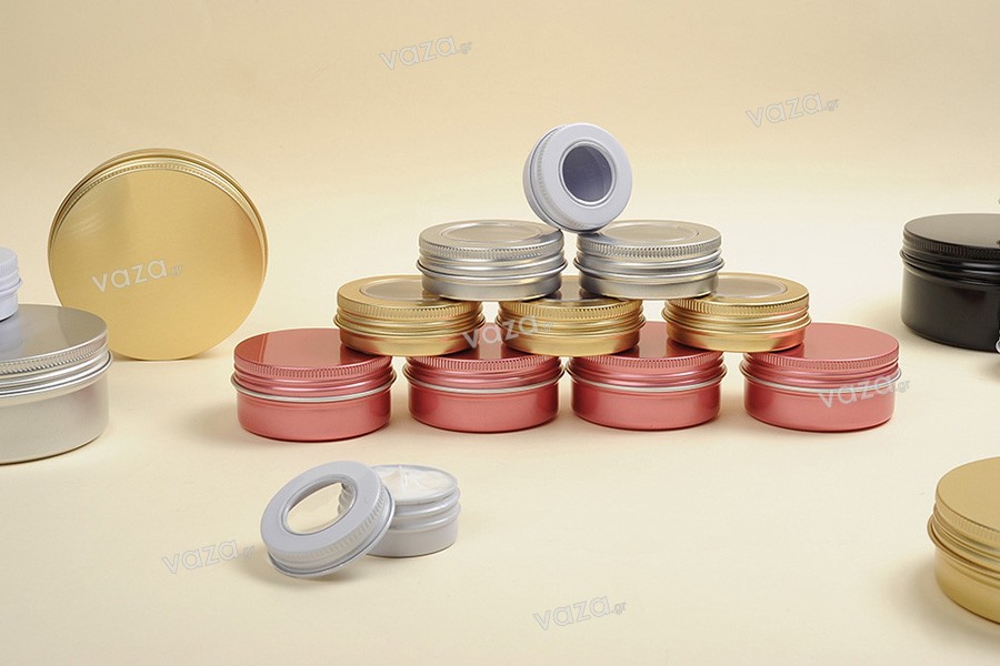 200ml aluminum tin jar with clear top screw lid - available in a package with 12 pcs