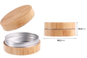 Barattolo in alluminio da 100 ml con rivestimento in bambù e guarnizione interna sul coperchio - 6 pz-εικόνα_διαστάσεις
