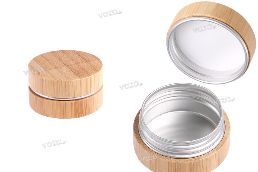 Pot en aluminium de 10 ml avec revêtement en bambou et joint intérieur sur le couvercle - 12 pcs