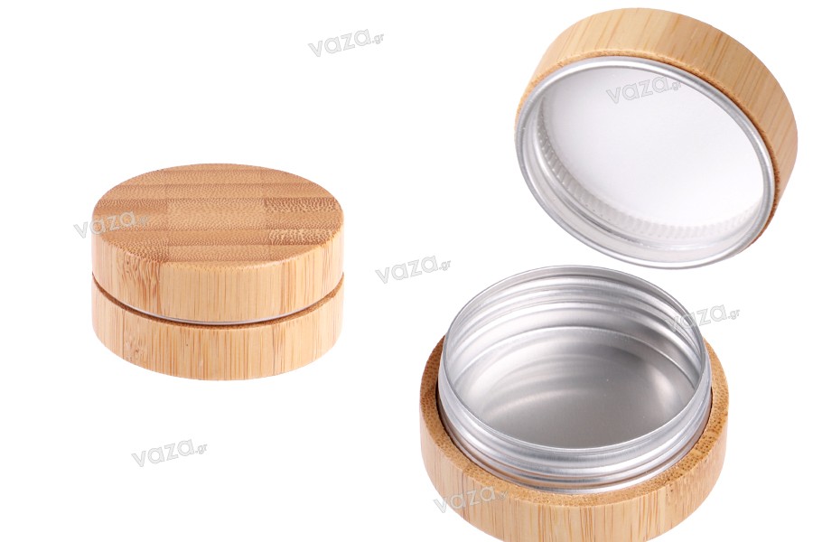 Pot en aluminium de 30 ml avec revêtement en bambou et joint intérieur sur le couvercle - 12 pcs