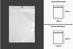 Σακουλάκια πλαστικά με κλείσιμο zip 180x260 mm, λευκή πίσω όψη και διάφανο μπροστά, με τρύπα και δυνατότητα σφράγισης με θερμοκόλληση - 100 τμχ-εικόνα_διαστάσεις
