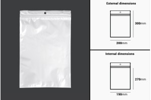Sachets en plastique avec fermeture éclair 200 x 300 mm, dos blanc et face transparente, avec trou et possibilité de thermosoudure - 100 pcs-2