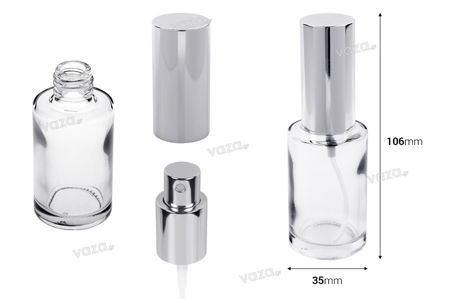 30ml perfume bottle (18/415) with shiny silver spray - (minimum order: 1 box)
