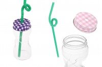 80ml drinking glass jar with cap and straw