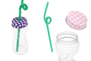 Bouteille en verre de 80 ml avec couvercle et paille-1